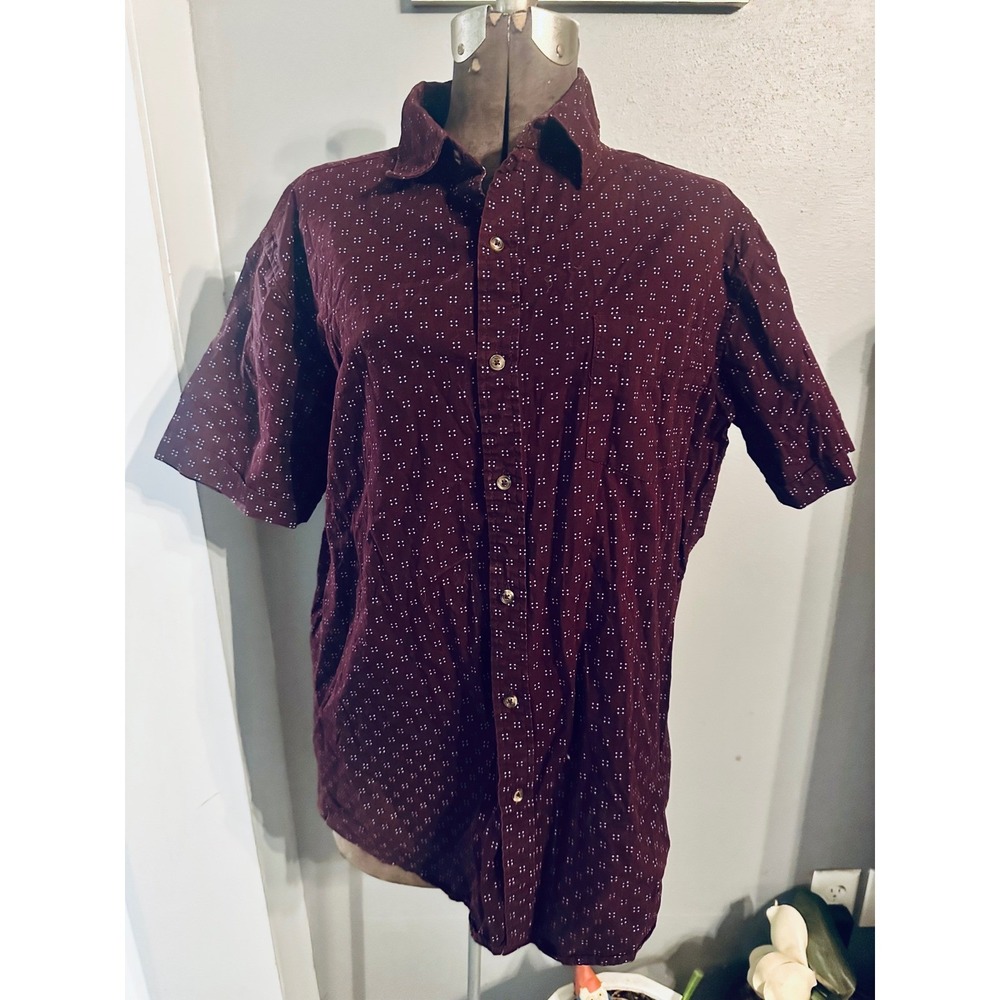 LRG Rugby University Button‎ Up Short Sleeve Shirt Maroon Patterned